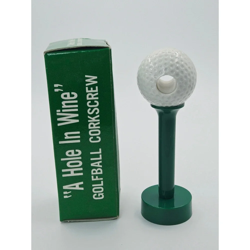 Vintage A Hole In Wine Golfball Corkscrew Novelty Barware with Tee Stand Box